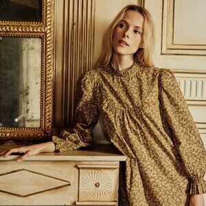 💕DOEN💕 Marabella Dress ~ Gold Winter Meadow Micro Floral Mini Prairie XL NWT